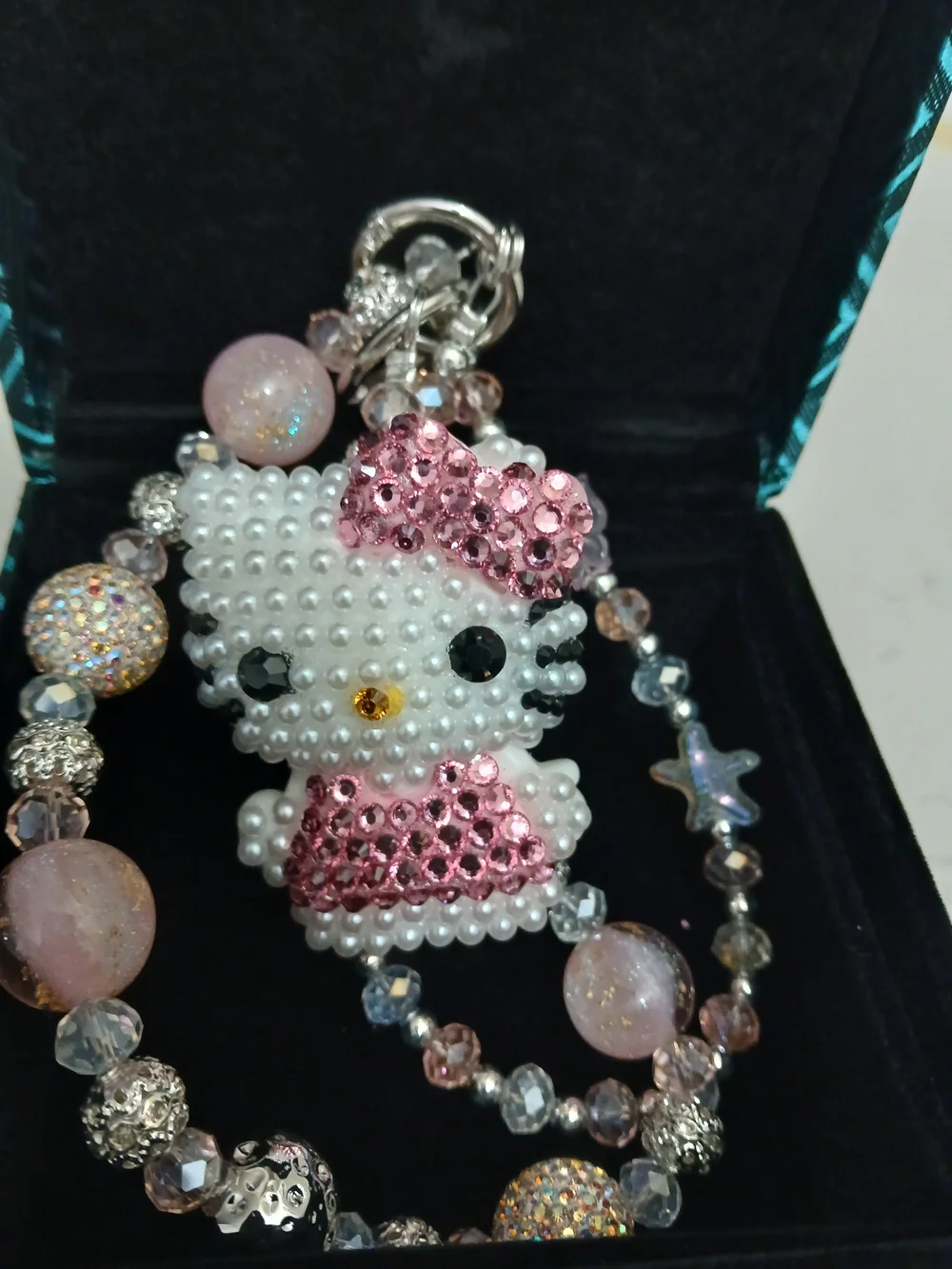 Pearl & Pink Crystal Hello Kitty Keychain Charm